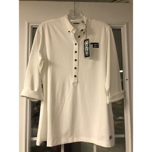 OGIO Women's White 3/4 Sleeve Polo Shirt Top L/G Polyester Spandex Golf